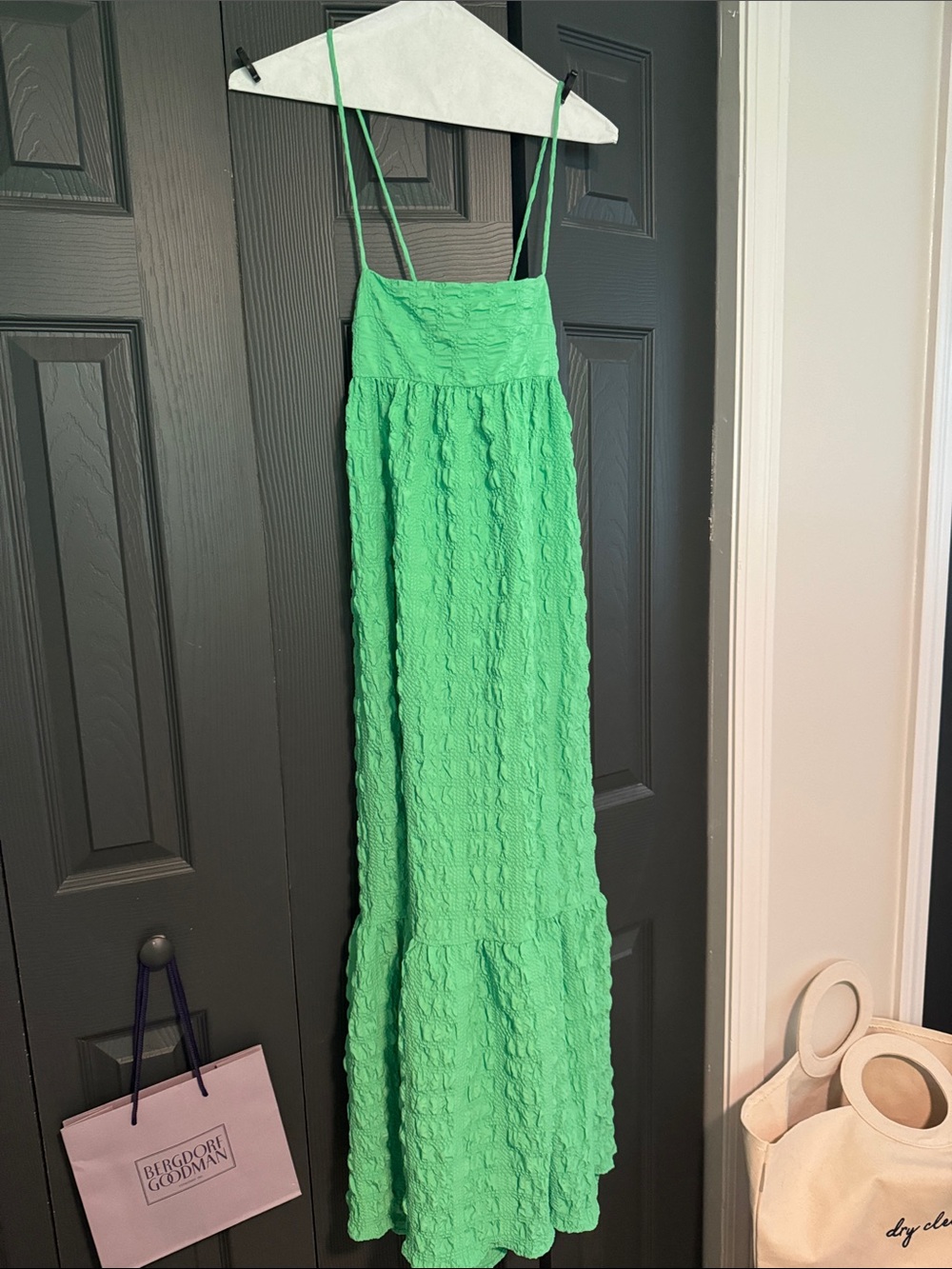 Zara Bright Green Textured Maxi Dress